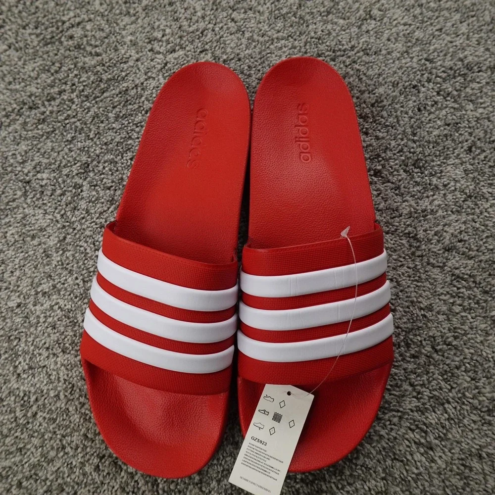 NEW Adidas Slide Sandals Shoes Mens 18 Red White‎ 3 Stripe Slip On Pool GZ5892